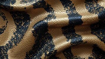 Gold and black snakeskin textured fabric background photo