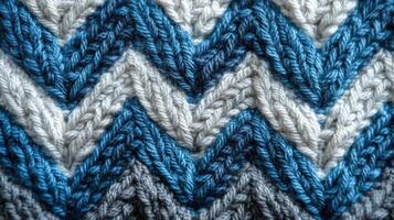 Blue and Gray Chevron Knitted Fabric Texture photo