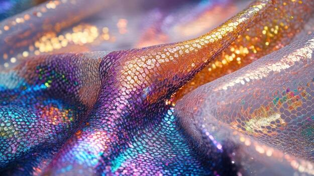 Iridescent Fabric Draped in Soft Waves of Color photo