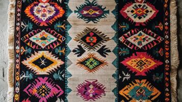 Vibrant Colorful Rug With Intricate Geometric Patterns photo