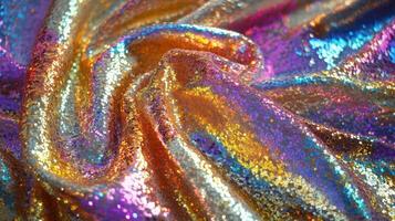 Iridescent Glittering Fabric Draped in Swirls photo