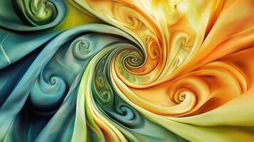 Abstract swirling fabric patterns in teal and orange hues photo