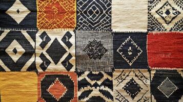 A Colorful Patchwork Textile With Geometric Designs photo
