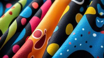 Colorful Fabric Samples Showcasing Abstract Designs photo