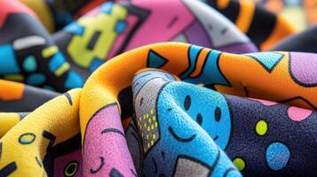 Colorful Fabric Displays Abstract Cartoonish Designs photo