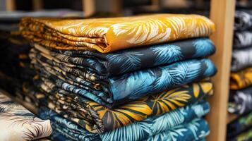 Stacked Tropical Print Fabrics Colorful Textiles photo