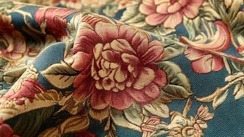 Intricate Floral Tapestry Fabric Detailed Close Up photo