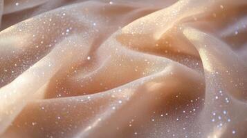 Glittering Beige Fabric Draped Softly Luxurious Texture photo
