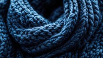 Deep Blue Knitted Wool Fabric Texture Detail photo