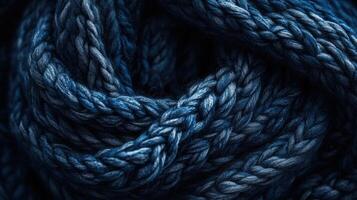 Deep Blue Knitted Wool Yarn Texture Detail photo