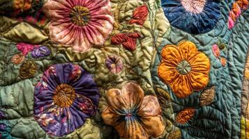 A Detailed Close Up Of A Floral Quilted Textile photo
