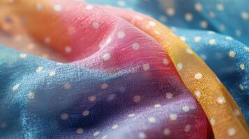 Colorful Sheer Fabric With White Polka Dots photo
