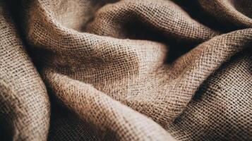 Brown Burlap Fabric Texture Close Up View photo