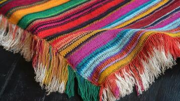 Colorful Woven Textile with Fringed Edges photo