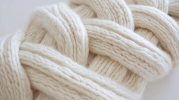 Creamy White Chunky Knitted Wool Texture Background photo