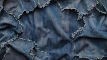 Denim fabric background with ripped jeans photo