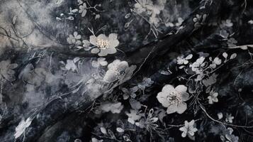 Draped Black Fabric with Silver Floral Pattern photo
