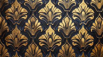 Elegant Gold Floral Pattern On Dark Background photo