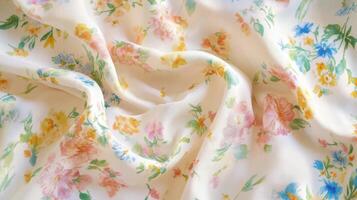 Draped Cream Fabric with Delicate Floral Pattern photo