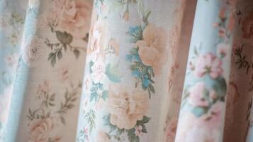 Delicate floral patterned sheer curtain fabric drapes photo