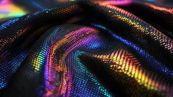 A close up of a black and rainbow colored fabric photo