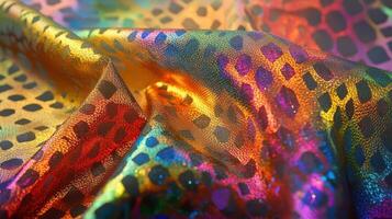 Colorful iridescent fabric with leopard print design photo