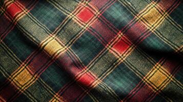 Dark Green Red Gold Plaid Fabric Texture photo