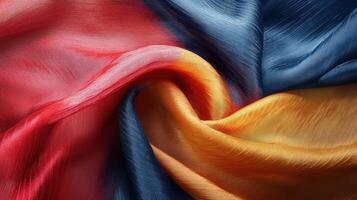 Abstract Draped Fabric Showing Red Blue and Gold Hues photo