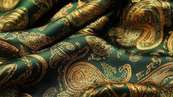 A green and gold paisley fabric photo