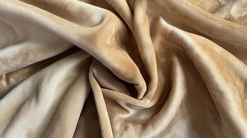 Beige Velvet Fabric Draped Softly Showing Texture photo