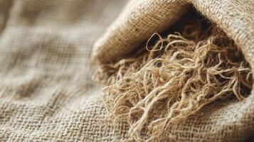 Burlap Sack Filled With Tangled Natural Fibers photo
