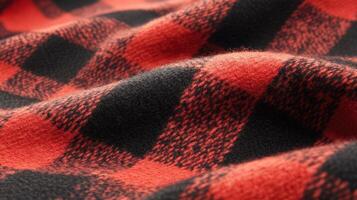 Red and black buffalo plaid fabric texture detail photo