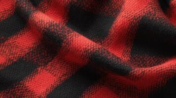 Red and black woolen fabric with a plaid pattern photo