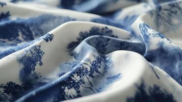 Blue and white patterned fabric draped softly photo