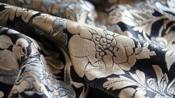 Elegant Black and Gold Floral Fabric Texture photo