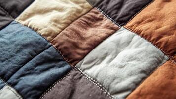 Closeup view of a multicolored patchwork textile photo