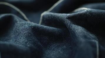 Dark Denim Fabric Texture Close Up Detail photo