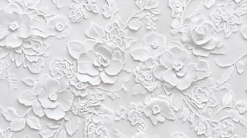 White Embossed Floral Design Textile Pattern Background photo