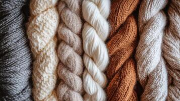 Soft yarn strands in various neutral colors photo