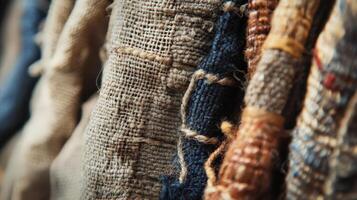 Close up view of various textured fabrics photo