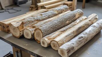 Wooden Logs Prepared For Furniture Construction photo
