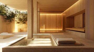 Serene Minimalist Spa Design With Tranquil Water Feature photo