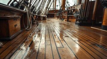 Wet Wooden Deck Of A Historic Sailing Ship photo