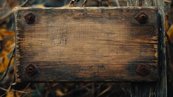 Weathered Wooden Sign Blank Rustic Background photo