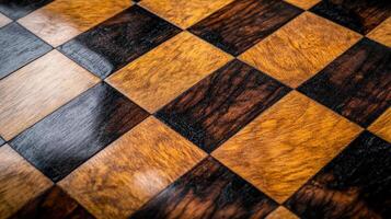 A Close Up View Of A Wooden Chessboard photo