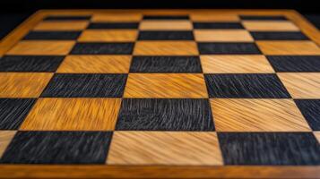 Elegant Wooden Chessboard Game Surface Detail photo