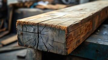 Weathered Wooden Beam Showing Grain Detail photo