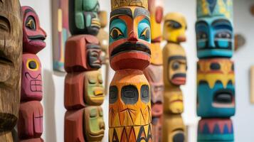 Colorful Totem Poles Native American Art Collection photo