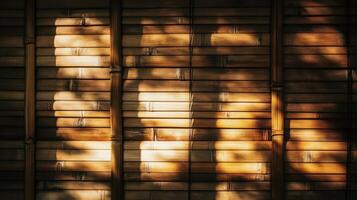 Sunlight Illuminates Wooden Bamboo Blinds photo