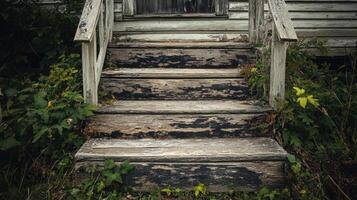 Weathered Wooden Steps Leading To Old House photo